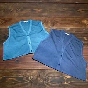 Cruciani Italy Wool Knit Sweater Vest Lot 2 Mens XL IT 56 Blue Button Front